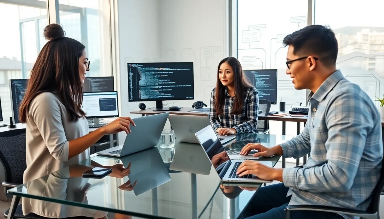 diverse team collaborating on continuous testing in a modern office.